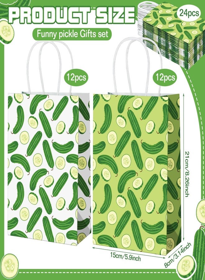 Watersay 24 Pcs Pickle Paper Goodie Bags Funny Christmas Food Cucumber Gift Bags Pickle Party Decorations Organic wrapping paper Birthday Party Treat Bags with Handles for Kitchen Pickle Lover - Image 2